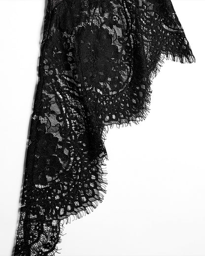 OQ-850LQF Daily Life Womens Long Gothic Velvet Applique Maxi Dress - Black