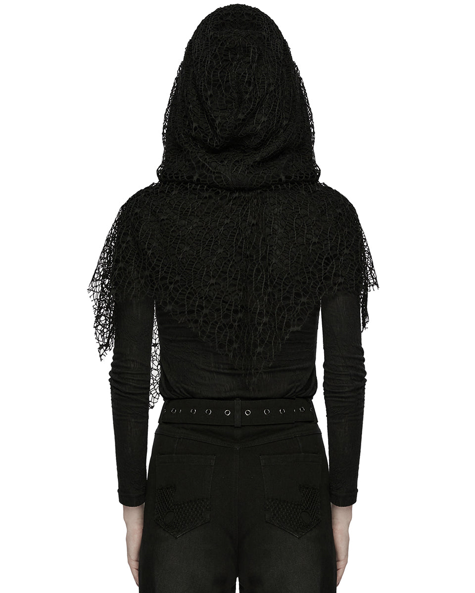 WT-1035TCF Womens Apocalyptic Wasteland Gothic Hooded Mesh Shawl Top