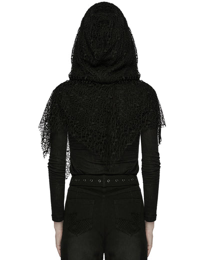 WT-1035TCF Womens Apocalyptic Wasteland Gothic Hooded Mesh Shawl Top
