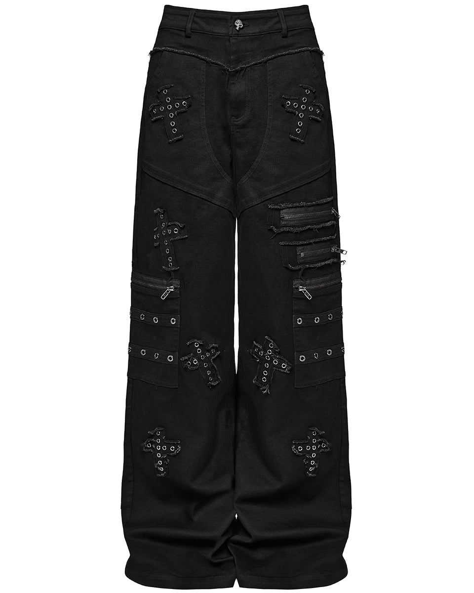 WK-658NCF Womens Apocalyptic Gothic Cut & Sew Crucifix Cargo Pants