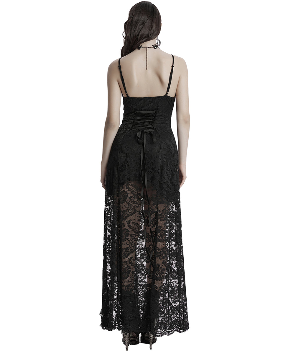 OQ-820LQF Daily Life Long Gothic Rose Lace Side Split Maxi Dress