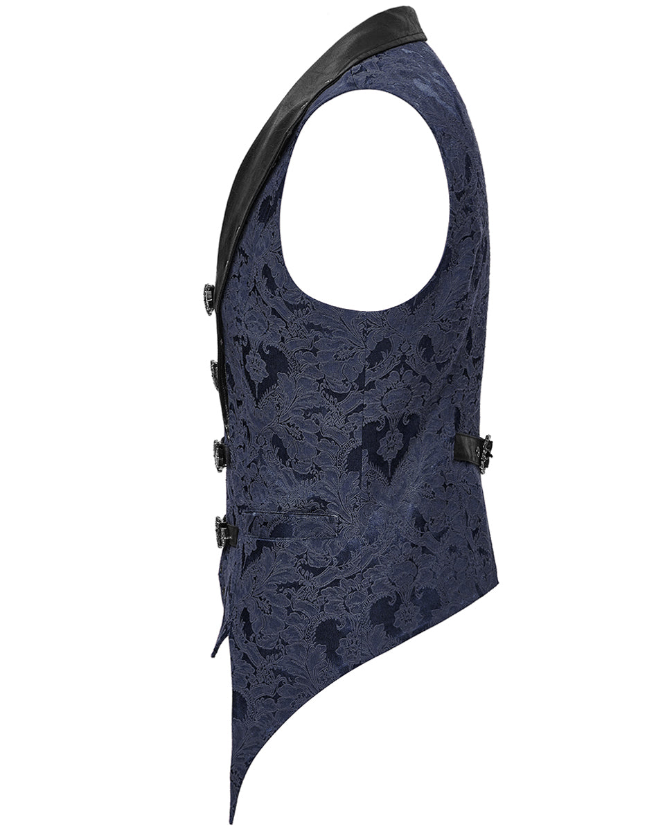 WY-1765MJM Mens Dark Victorian Gothic Damask Jacquard Waistcoat Vest - Blue
