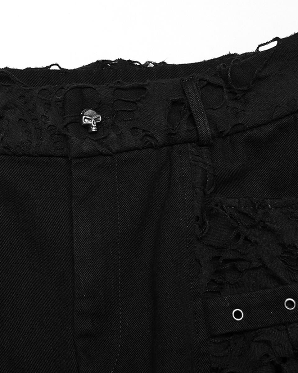 WK-733XDM-BKM Mens Apocalyptic Punk Studded & Shredded Cutoff Shorts