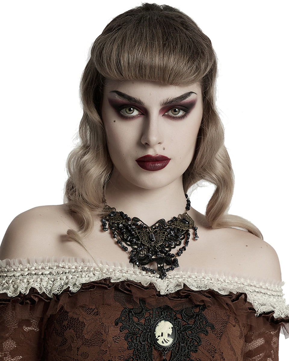 WS-778LHF-BKF Womens Steampunk Butterfly Choker Necklace - Black