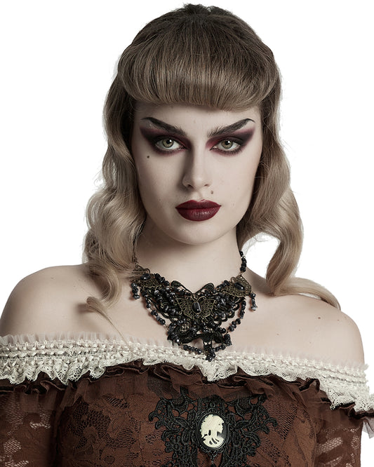 WS-778LHF-BKF Womens Steampunk Butterfly Choker Necklace - Black