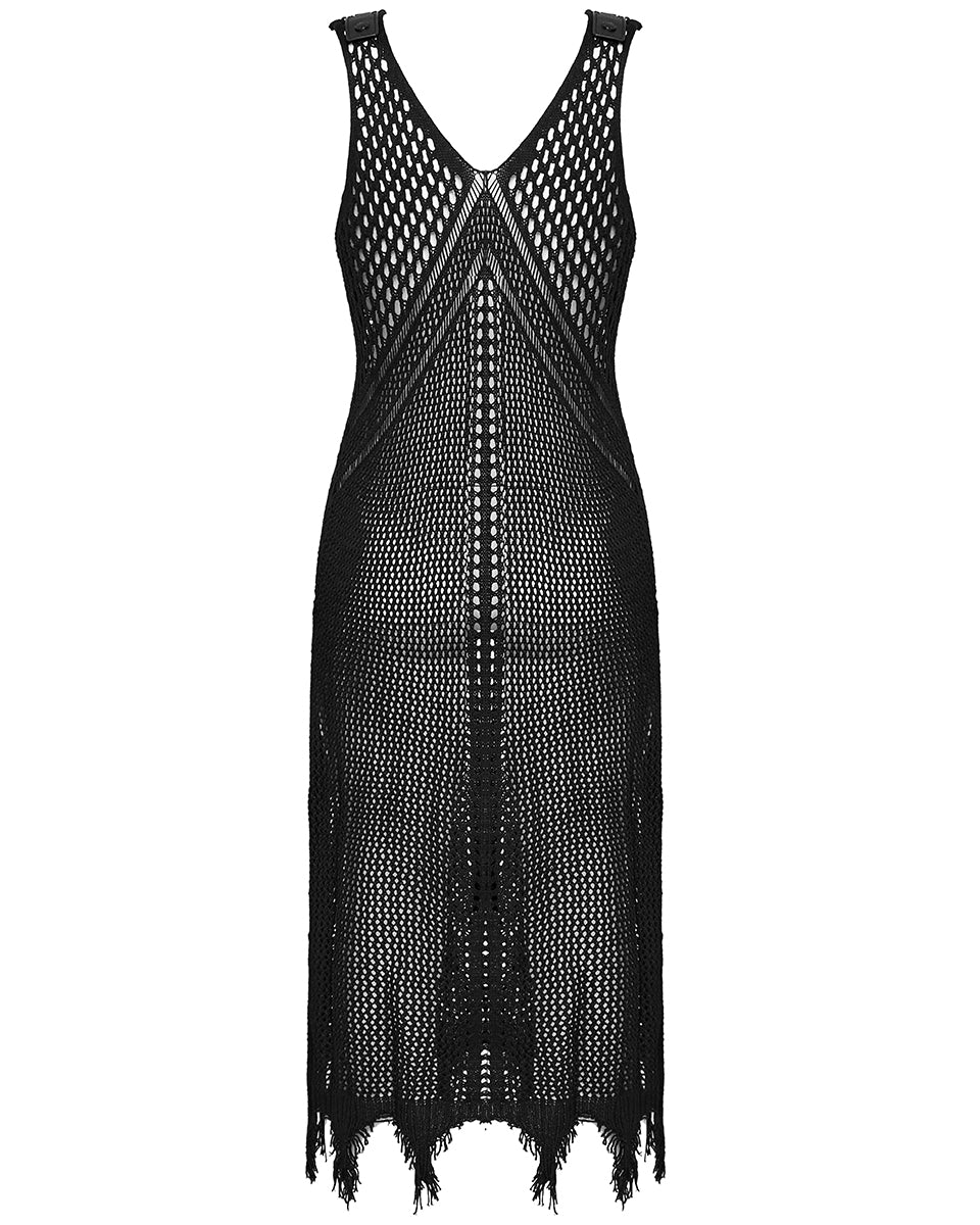 WQ-631DQF Womens Apocalyptic Gothic Techwear Crochet Knit Dress
