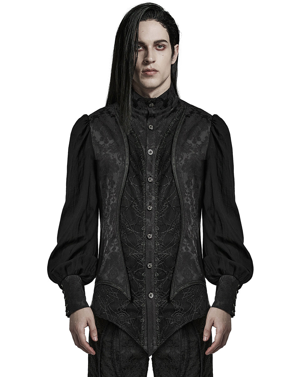 PR-Y1483-BKM Mens Sinisteria Gothic Jacquard & Spider Web Dress Shirt