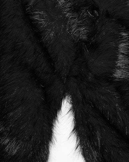 WY-1663DPF Womens Long Gothic Faux Fur Asymmetric Hooded Winter Cloak - Black