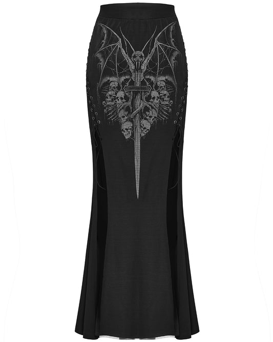 PR-WQ-671BQF-BKF Womens Demonica Printed Gothic Mesh Skirt