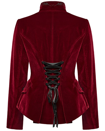 WY-1665XCF Womens Gothic Embroidered Velvet Cutaway Riding Jacket - Red