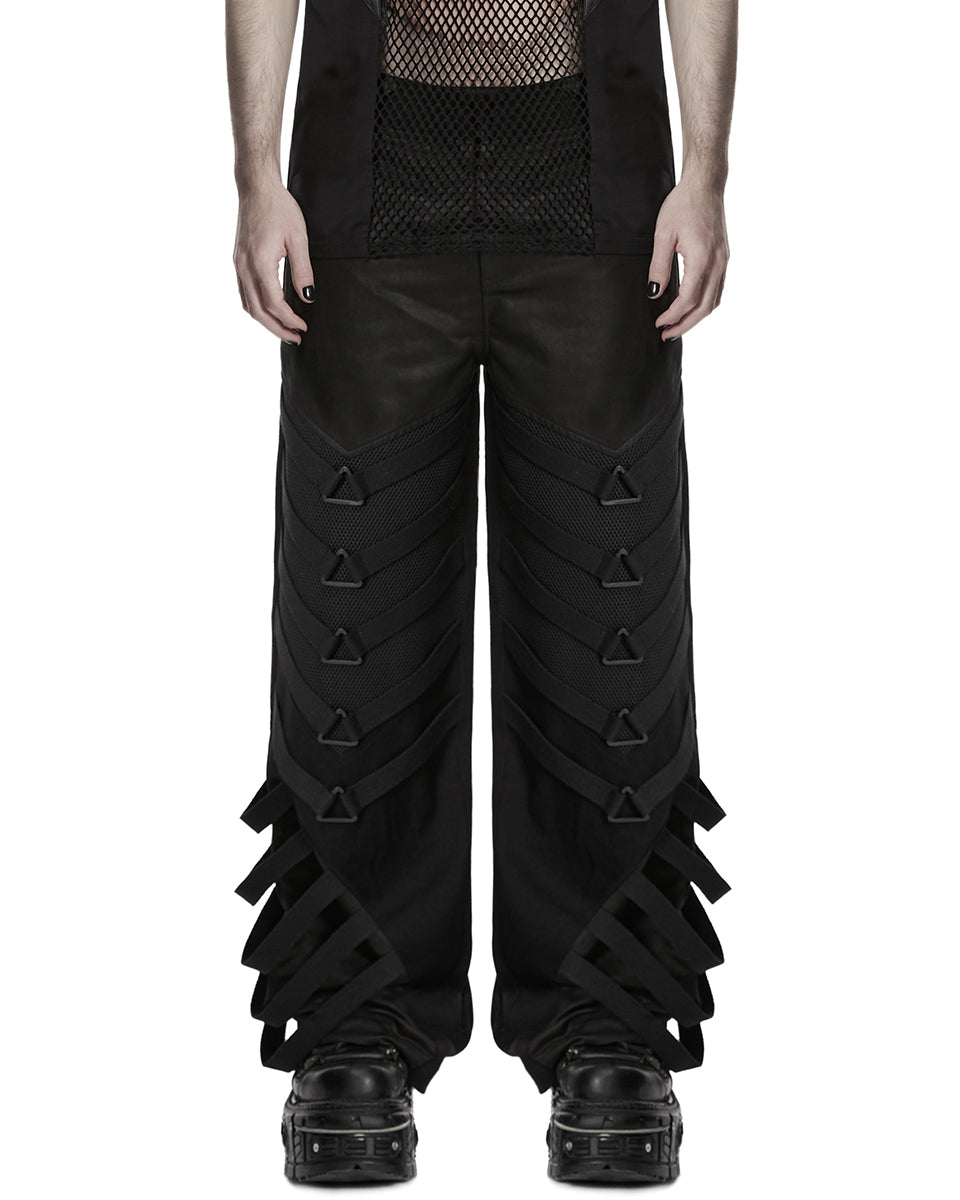 PR-WK-796XCM-BKM Mens Dark Gothic Cyberpunk Wide-Leg Strapping Pants