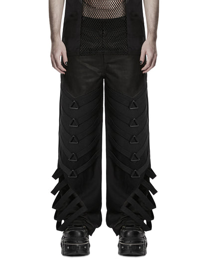 PR-WK-796XCM-BKM Mens Dark Gothic Cyberpunk Wide-Leg Strapping Pants