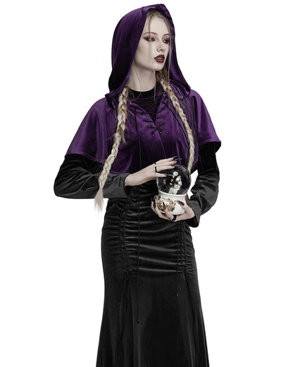OPY-444DQF Daily Life Womens Velvet Gothic Lolita Hooded Split Tails Bolero Cape - Purple