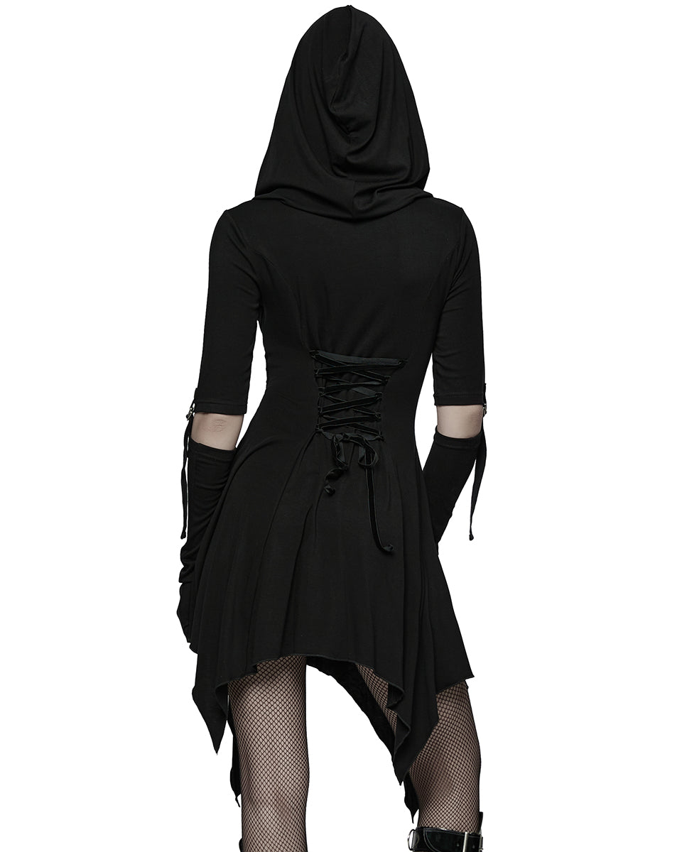 WQ-902LQF Womens Apocalyptic Gothic Hooded Mini Dress