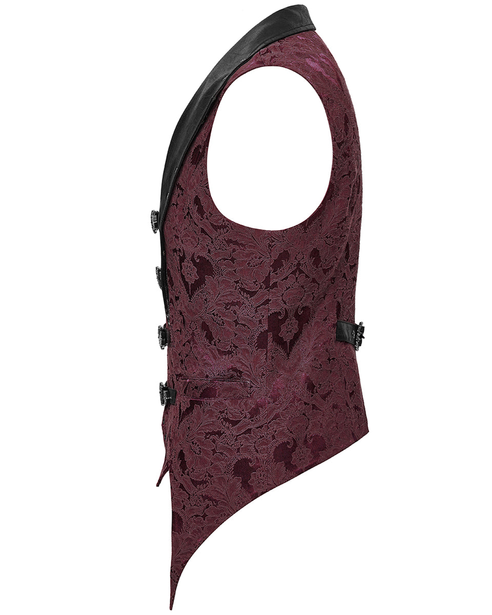 WY-1765MJM Mens Dark Victorian Gothic Damask Jacquard Waistcoat Vest - Red