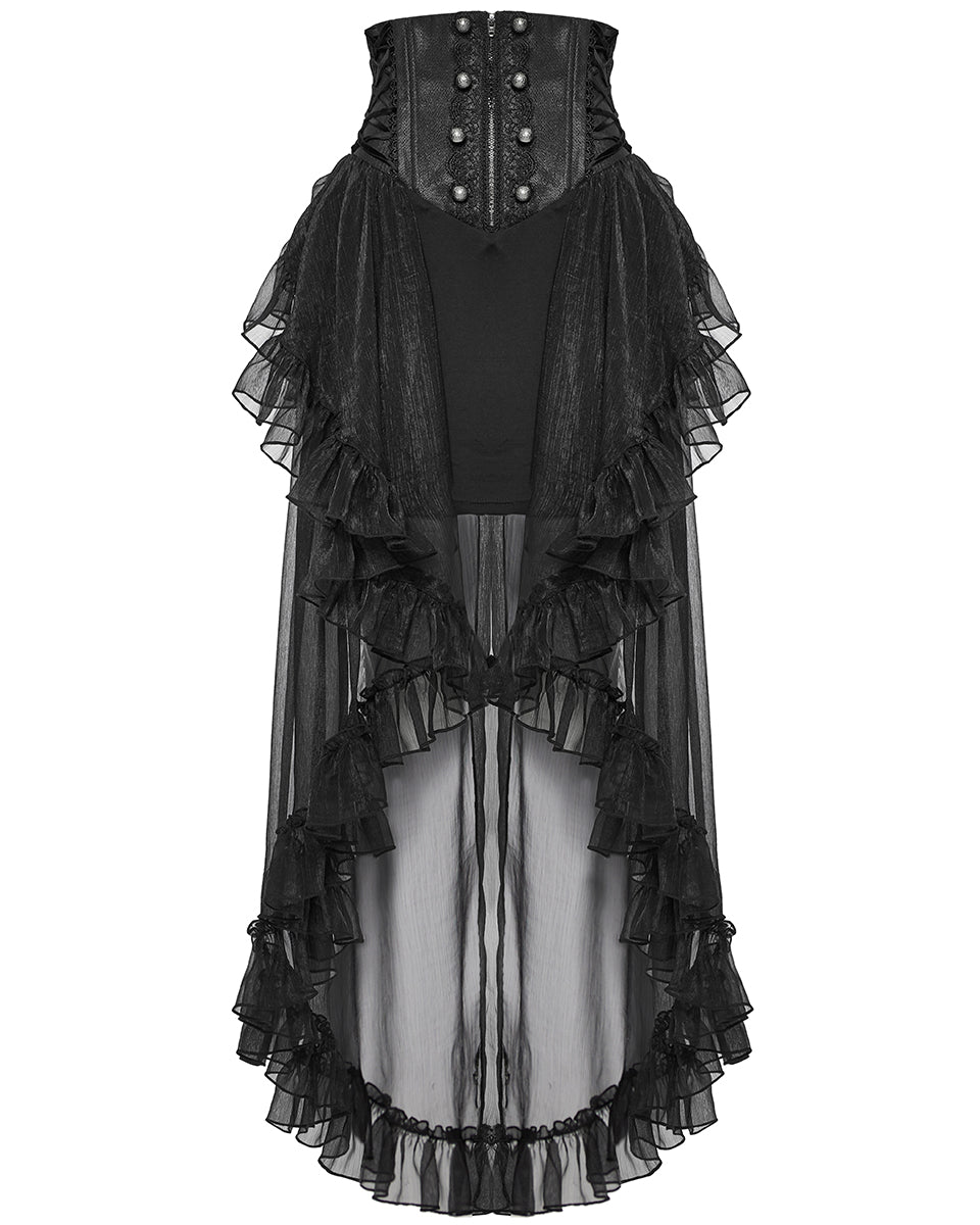 WQ-845BQF-BKF Womens Long Romantic Gothic Layered Chiffon Corset Skirt