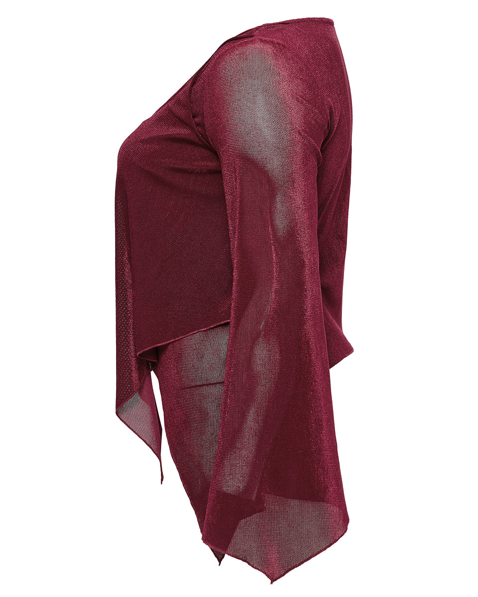 DY-1624XDF Plus Size Womens Gothic Layered Velvet & Mesh Tunic Top - Red