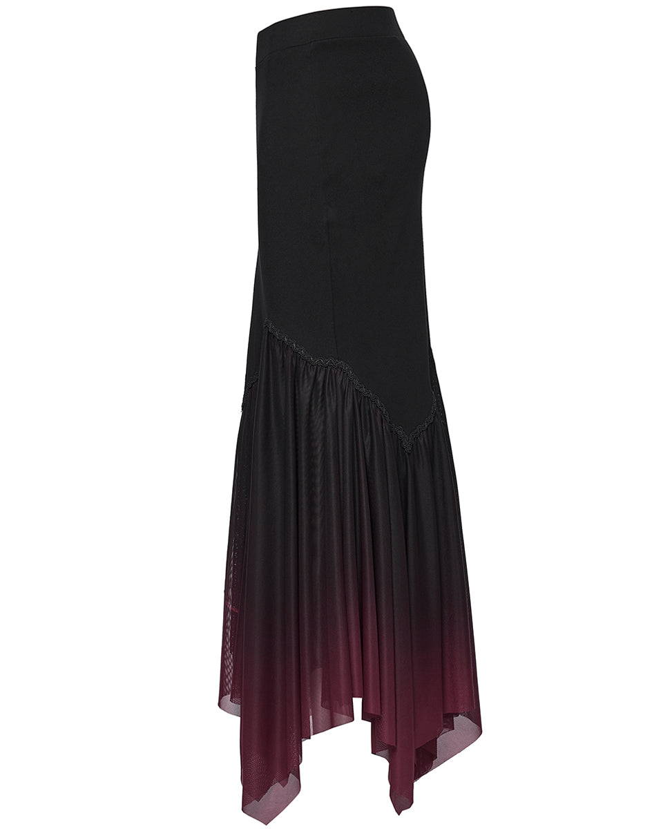 PR-OPQ-1548BQF-BKRDF Daily Life Womens Long Gothic Gradient Fitted Skirt - Black & Red