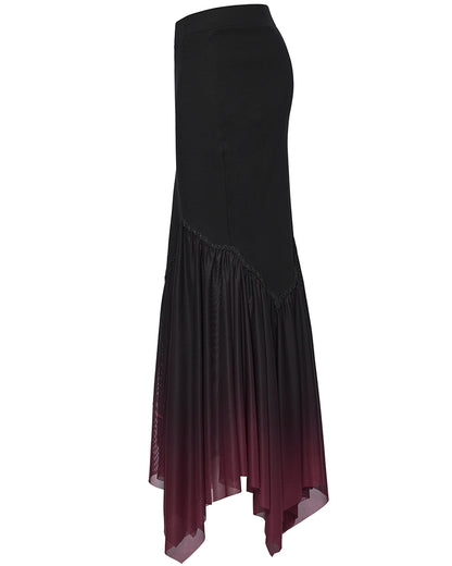 PR-OPQ-1548BQF-BKRDF Daily Life Womens Long Gothic Gradient Fitted Skirt - Black & Red