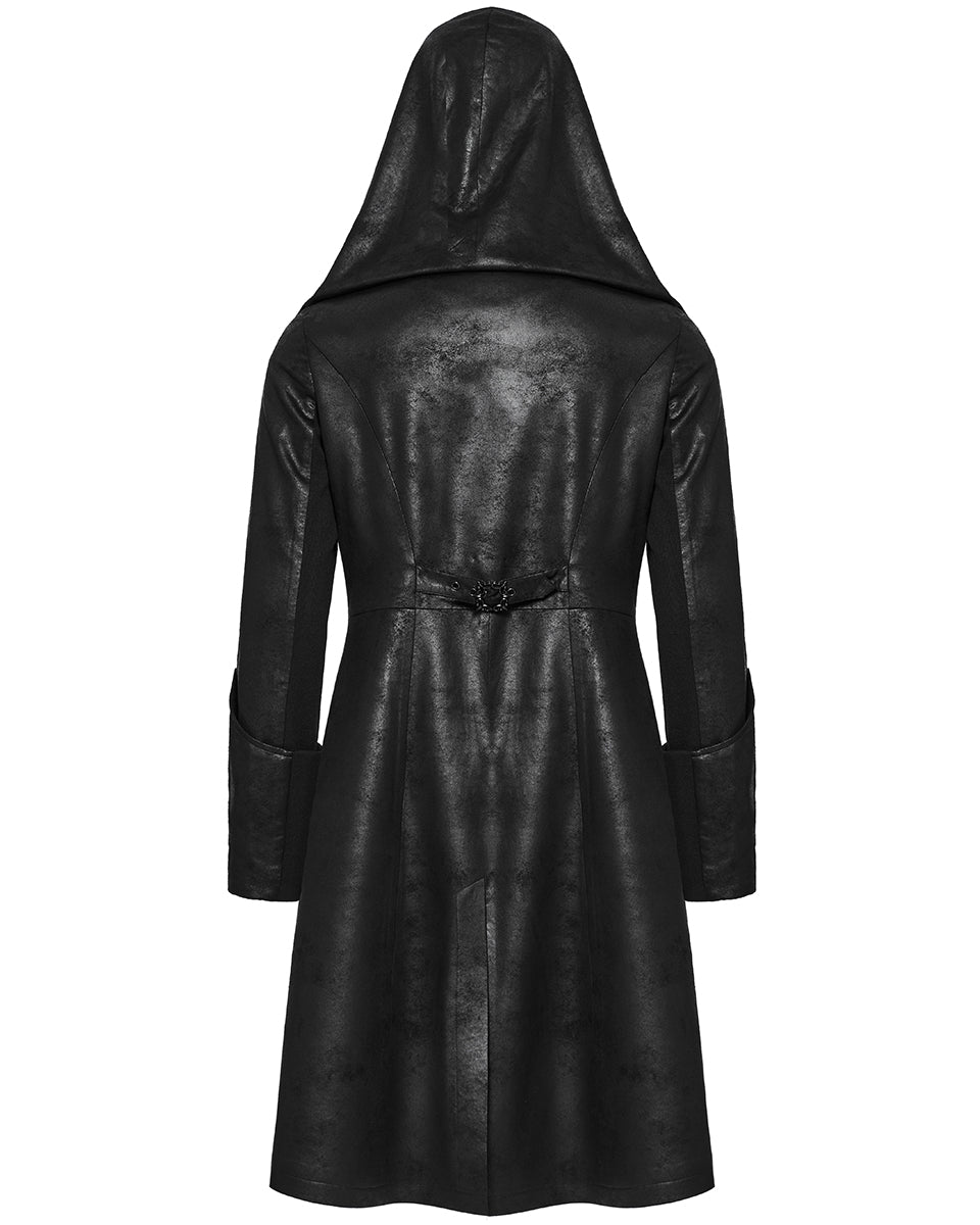 WY-1695XCM-BKM Mens Cyberpunk Apocalptic Gothic Hooded Techwear Coat