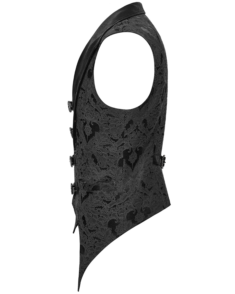 WY-1765MJM-BKM Mens Dark Victorian Gothic Damask Jacquard Waistcoat Vest - Black
