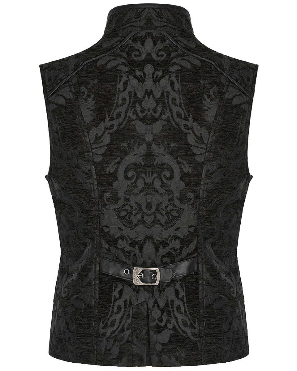 PR-WY-1489MJM-BKM Mens Gothic Regency Damask Tapestry Waistcoat Vest - Black