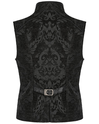 PR-WY-1489MJM-BKM Mens Gothic Regency Damask Tapestry Waistcoat Vest - Black