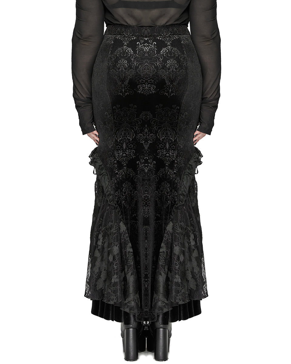 DQ-727BQF Plus Size Womens Gothic Embossed Velvet Damask Fishtail Skirt