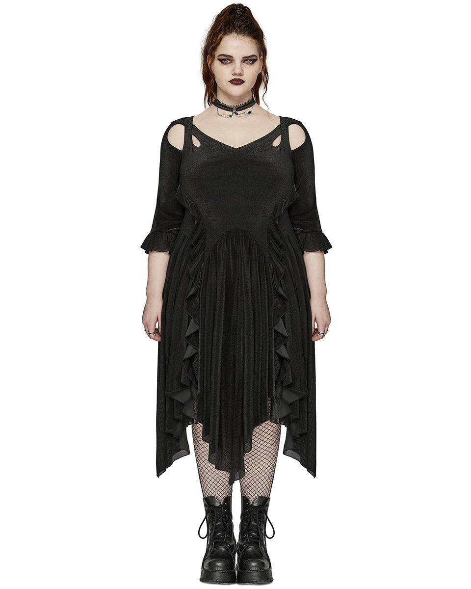 DQ-749LQF Plus Size Womens Gothic Witch Irregular Mesh Midi Dress