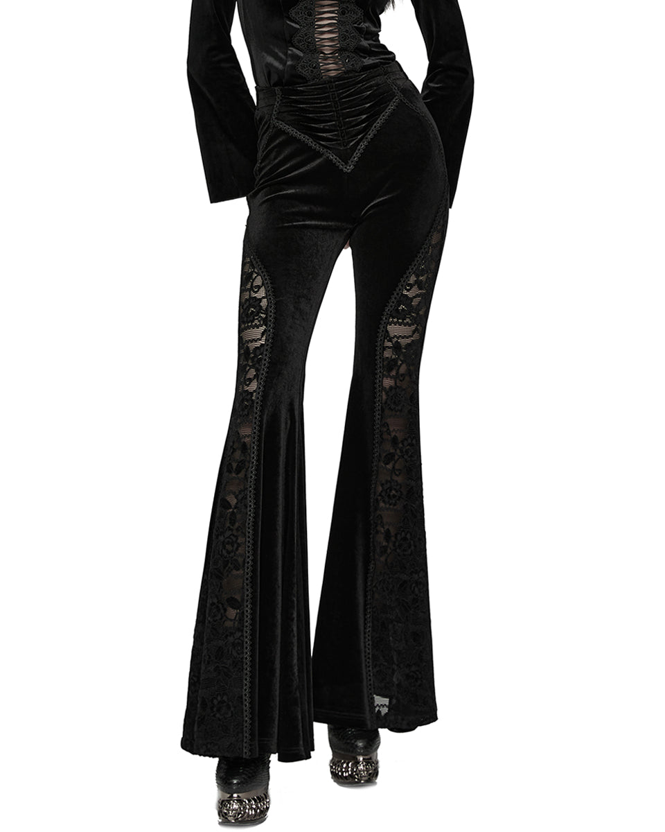 WK-745XCF-BKF Womens Gothic Velvet & Lace Flared Leggings