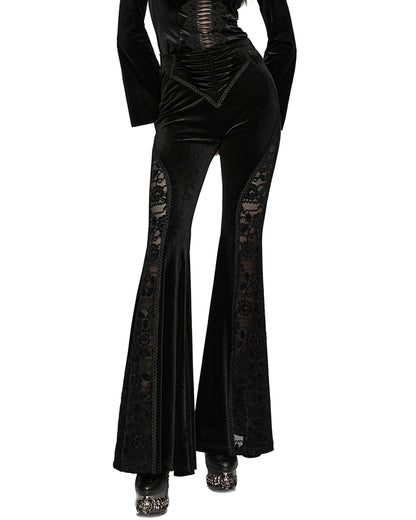 WK-745XCF-BKF Womens Gothic Velvet & Lace Flared Leggings