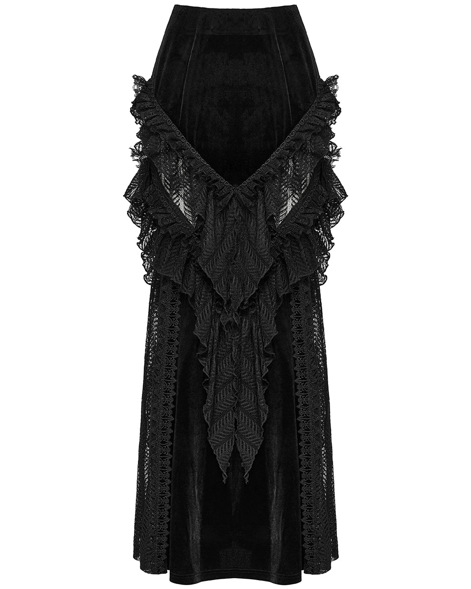 WQ-841BQF-BKF Womens Long Victorian Gothic Velvet & Lace Maxi Skirt