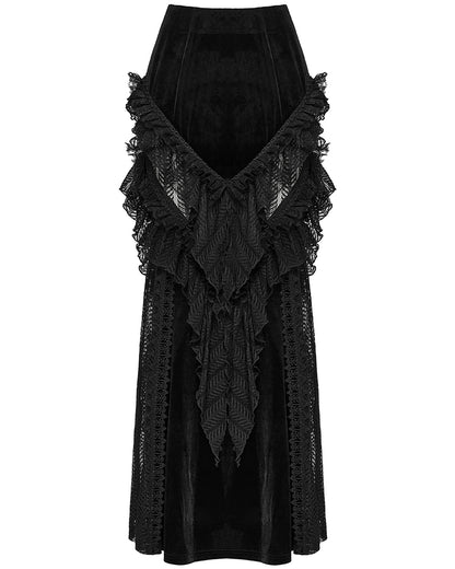 WQ-841BQF-BKF Womens Long Victorian Gothic Velvet & Lace Maxi Skirt