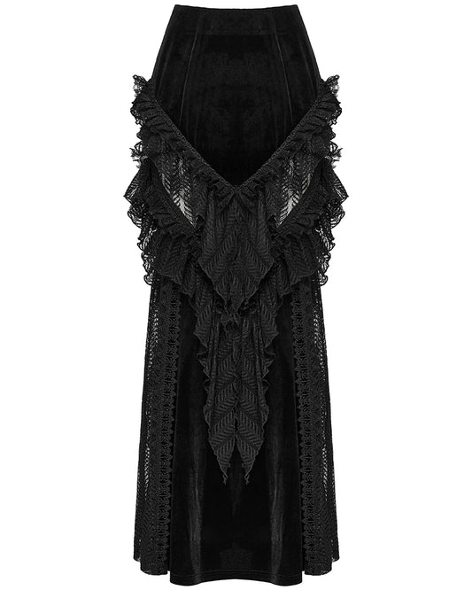 WQ-841BQF-BKF Womens Long Victorian Gothic Velvet & Lace Maxi Skirt