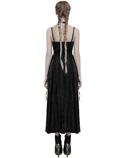 OQ=856LQF Daily Life Womens Long Gothic Crushed Velvet Applique Maxi Dress - Black