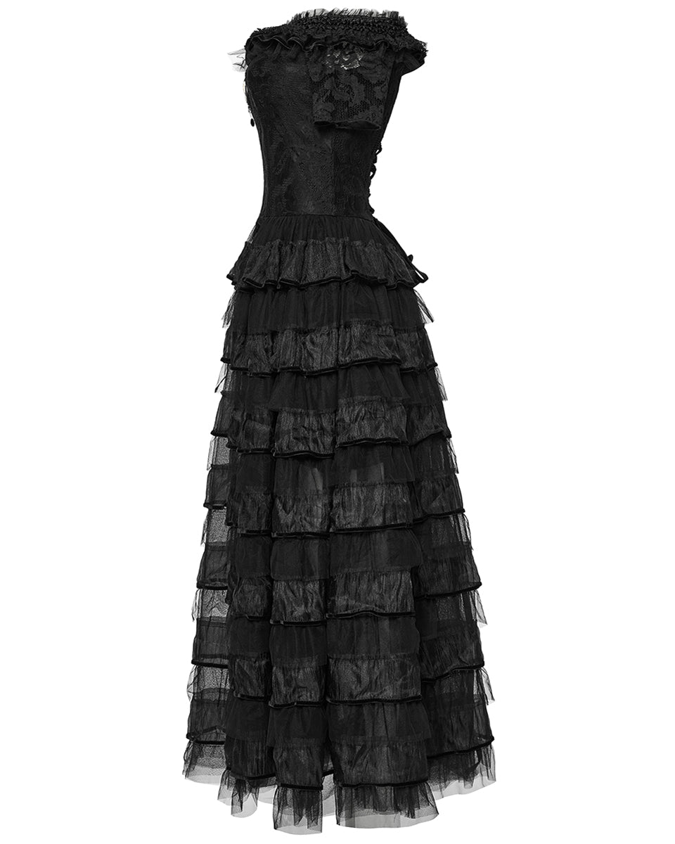 WQ-754LQF-BKF Womens Long Gothic Steampunk Cameo Prom Wedding Dress