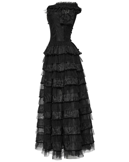 WQ-754LQF-BKF Womens Long Gothic Steampunk Cameo Prom Wedding Dress