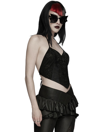 WT-1091DDF Womens Gothic Lace Applique Tie-Back Camisole Top