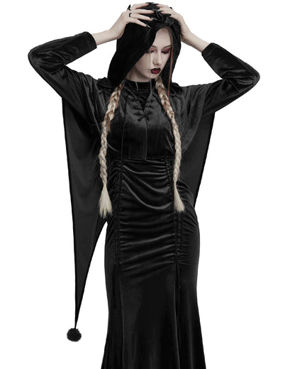 OPY-444DQF Daily Life Womens Velvet Gothic Lolita Hooded Split Tails Bolero Cape - Black