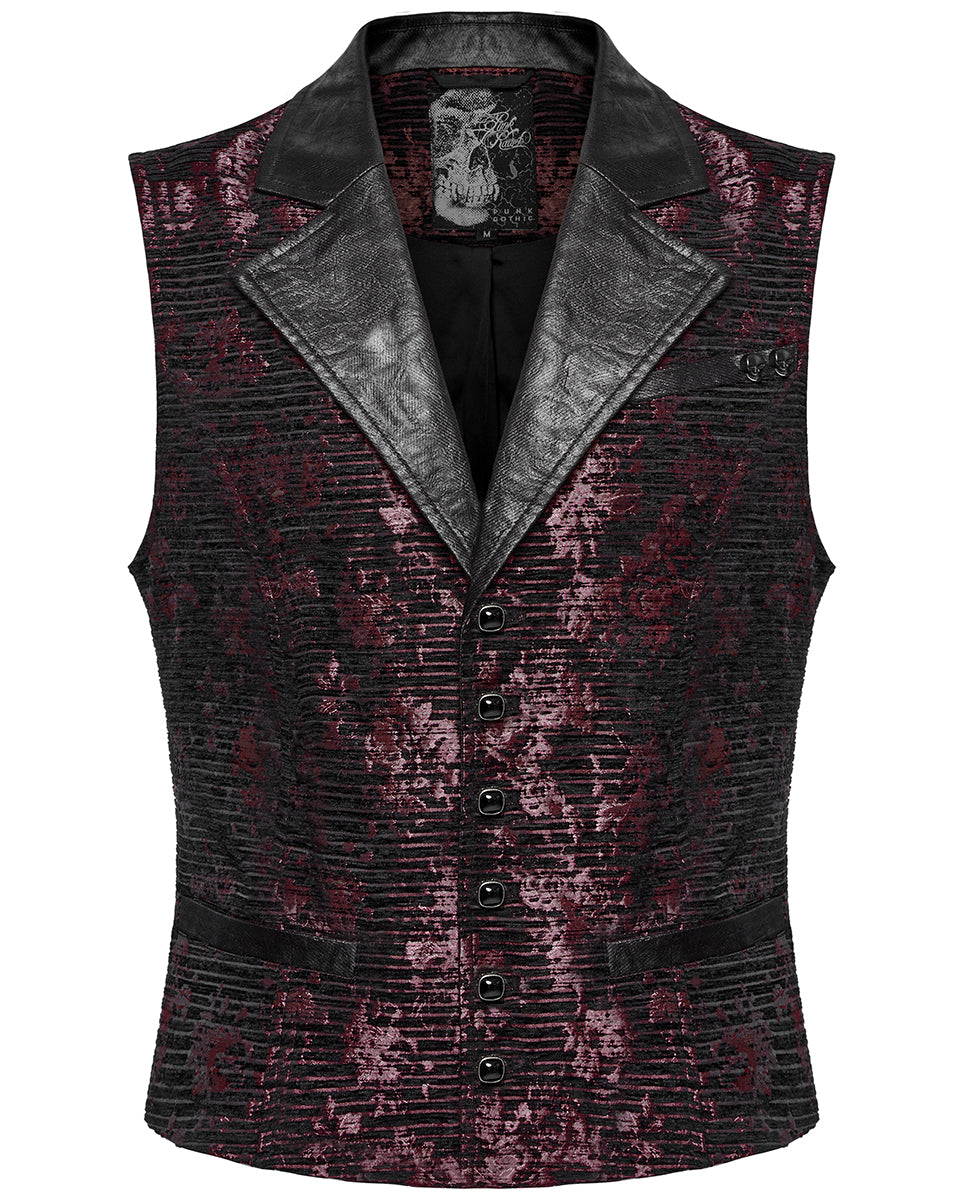 WY-1698MJM Mens Dark Gothic Jacquard Waistcoat Vest - Red & Black