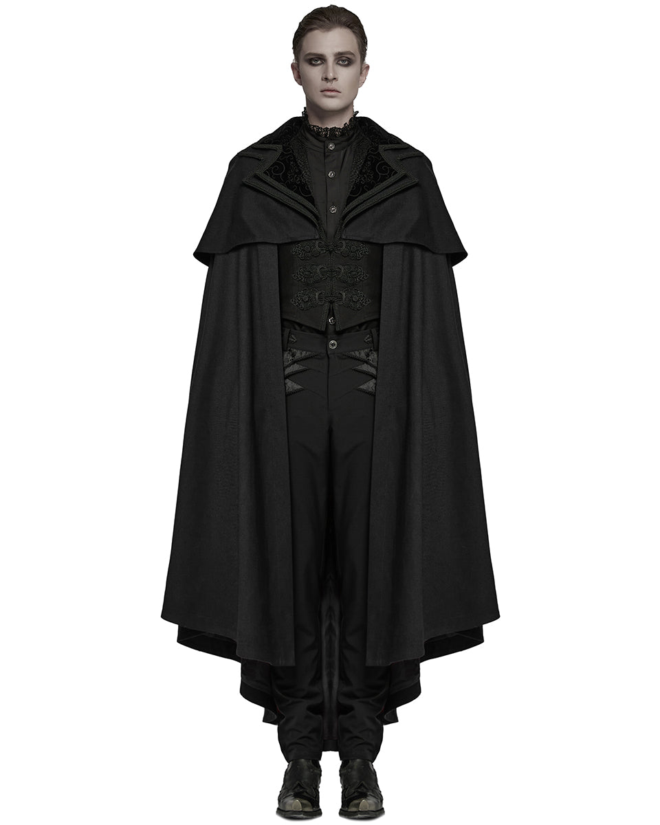 WY-1810DPM-BKM Mens Salazar Regency Gothic Vampire Cloak - Black