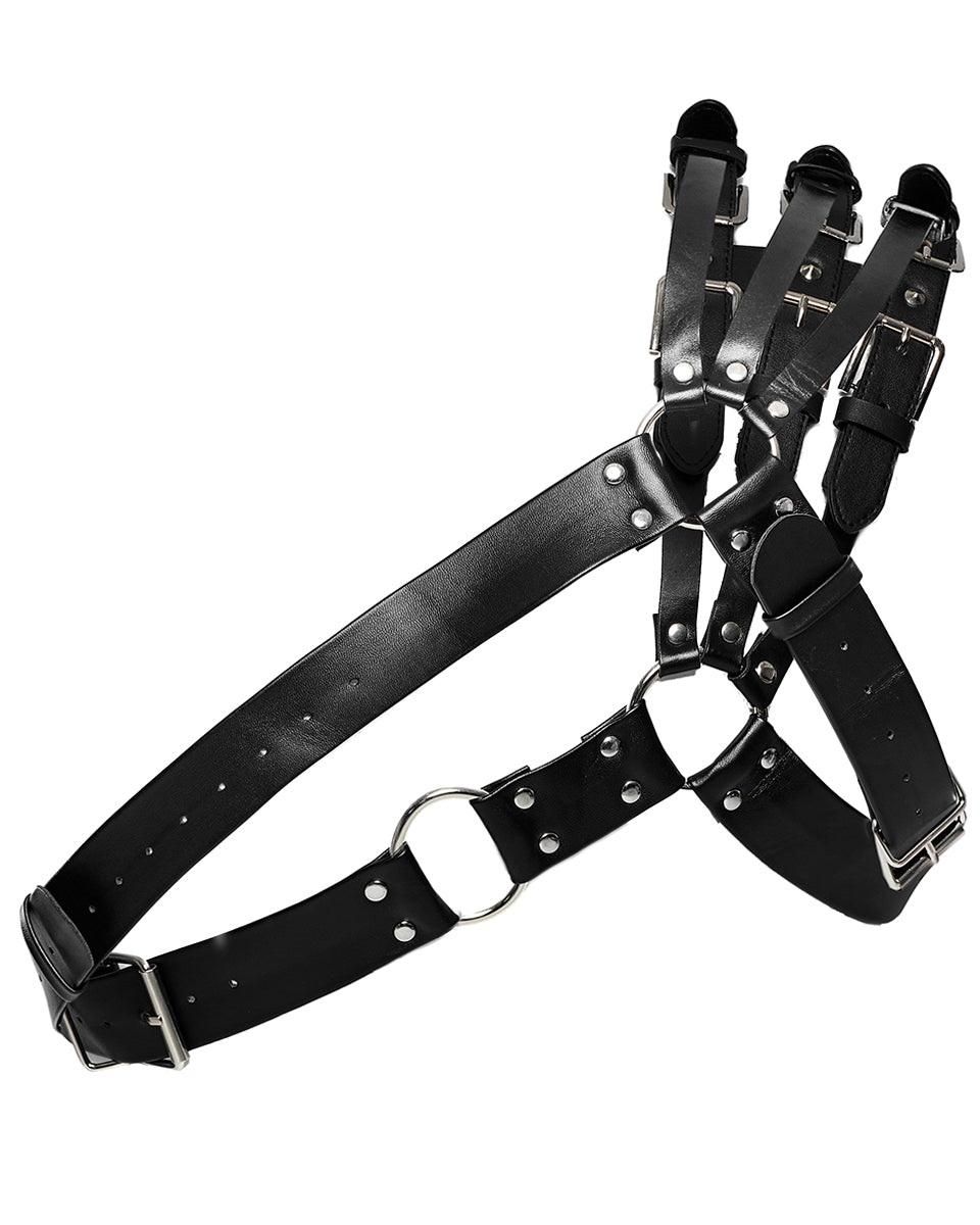 WS-636BDM-BKM Mens Apocalyptic Punk One Shoulder Strapping Harness - Faux Leather