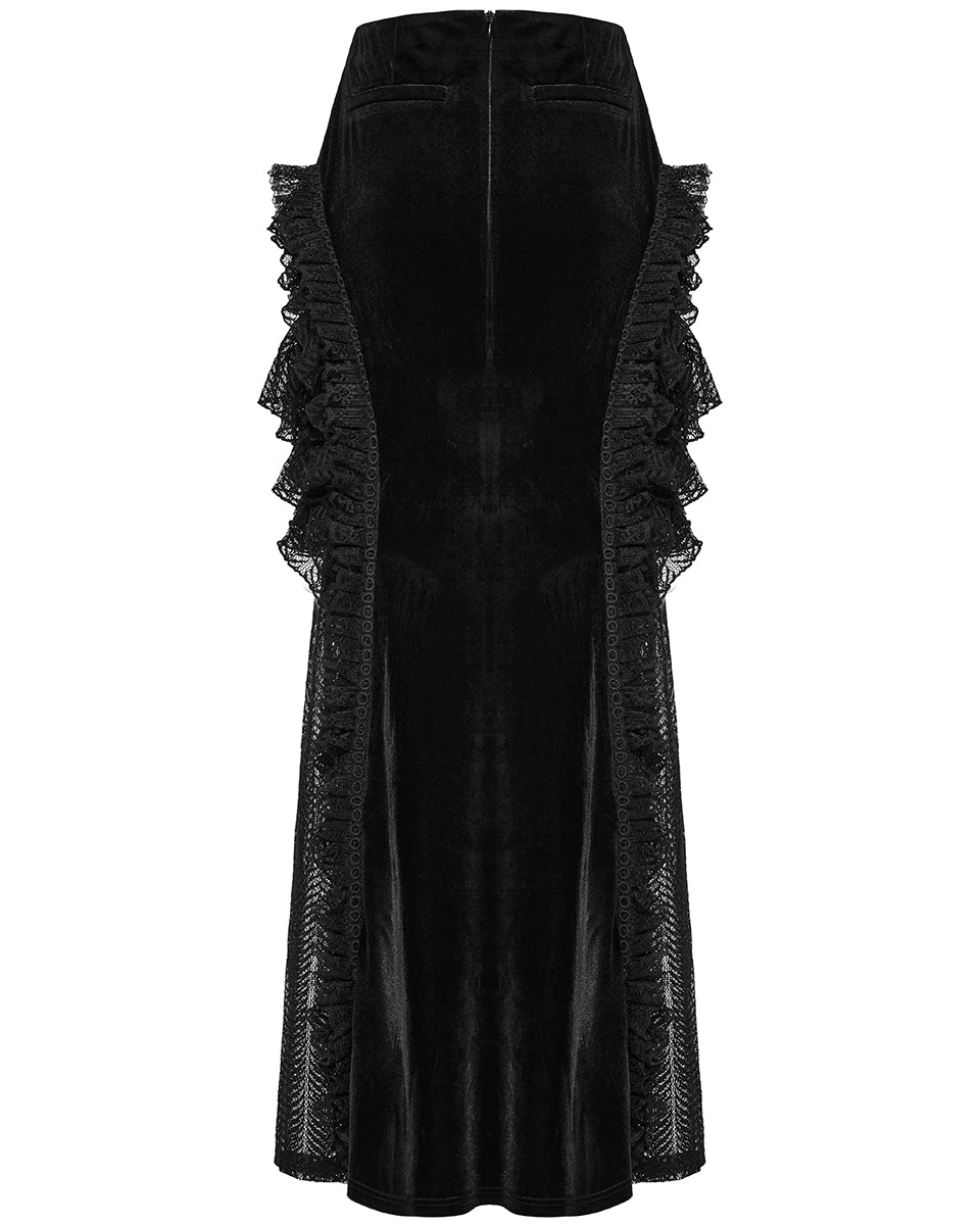 WQ-841BQF-BKF Womens Long Victorian Gothic Velvet & Lace Maxi Skirt