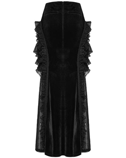 WQ-841BQF-BKF Womens Long Victorian Gothic Velvet & Lace Maxi Skirt