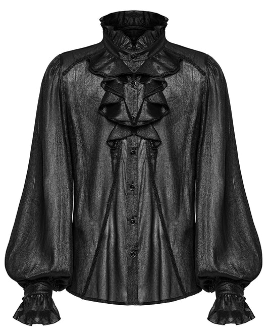 WY-1607CCM-BKM Mens Romantic Gothic Dark Shimmer Chiffon Ruffled Poet Shirt