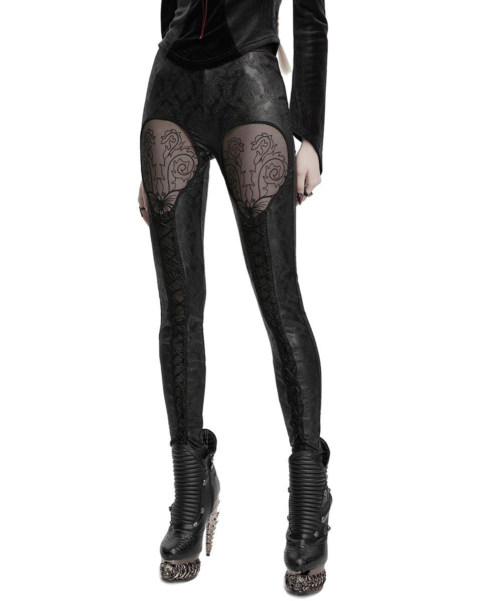 OK-711DDF Daily Life Womens Embossed Baroque Gothic Damask Butterfly Leggings