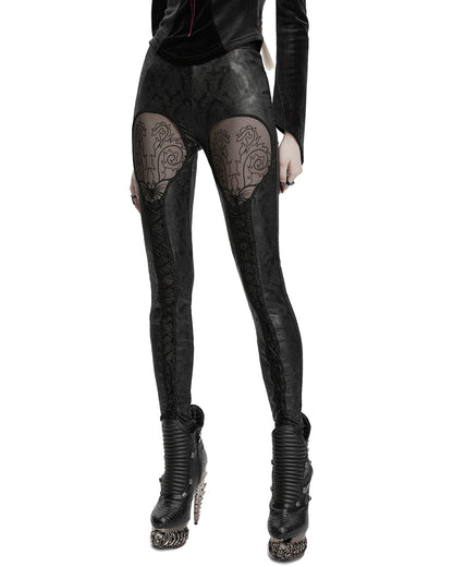 OK-711DDF Daily Life Womens Embossed Baroque Gothic Damask Butterfly Leggings