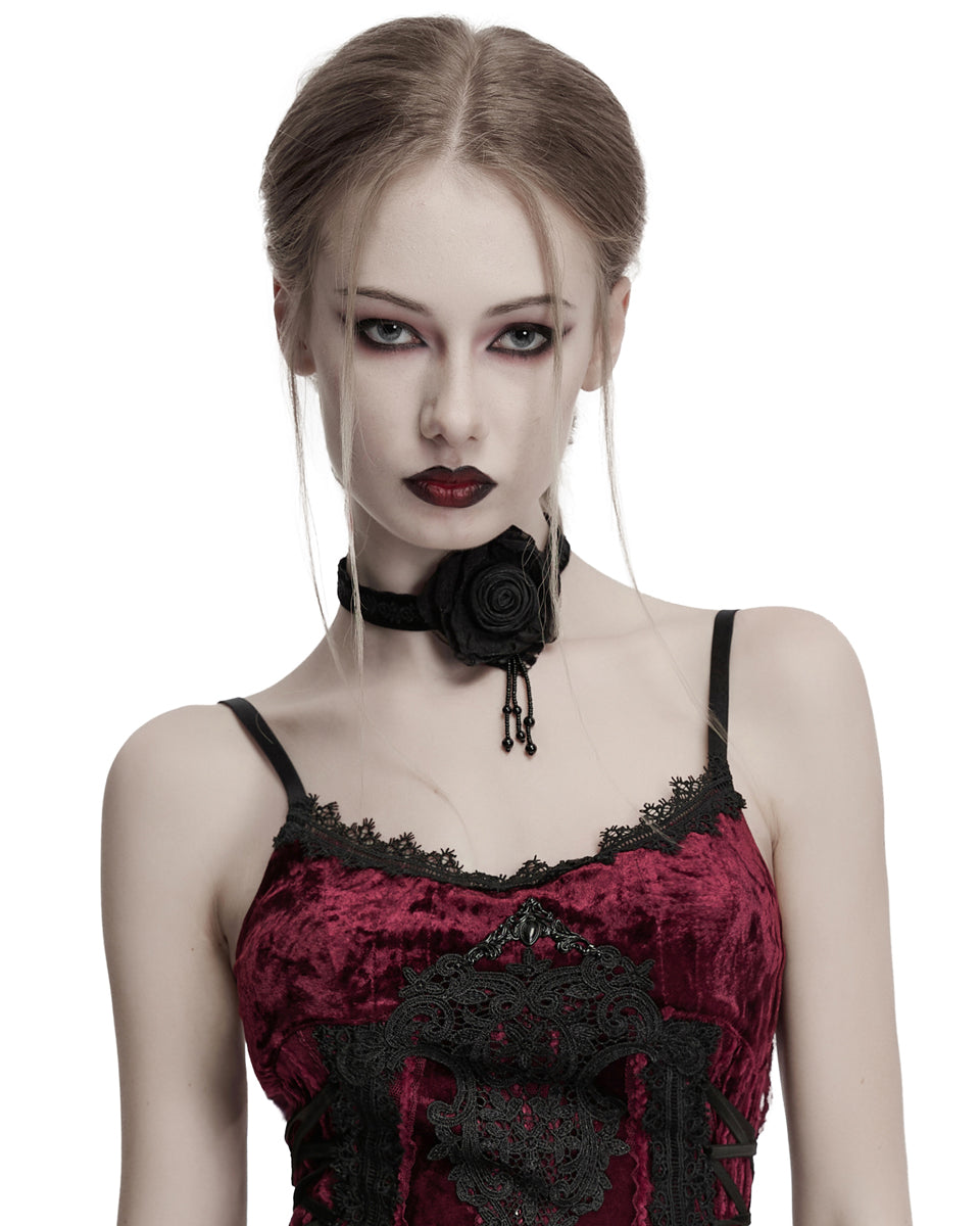 OS-760LHF Daily Life Womens Gothic Burnt Rose Choker Collar Necklace - Black