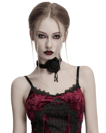 OS-760LHF Daily Life Womens Gothic Burnt Rose Choker Collar Necklace - Black