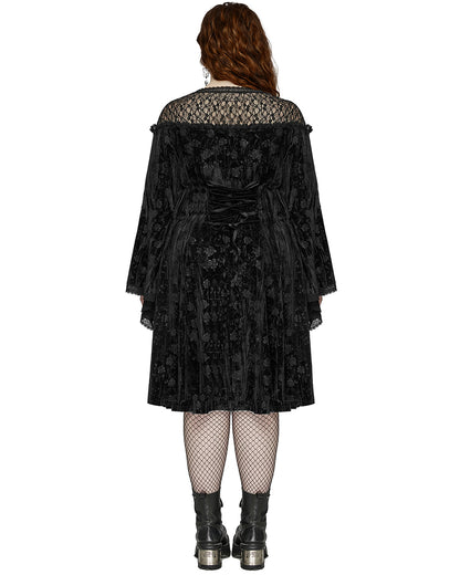 DQ-733LQF Plus Size Womens Gothic Night Rose Dress - Black Velvet